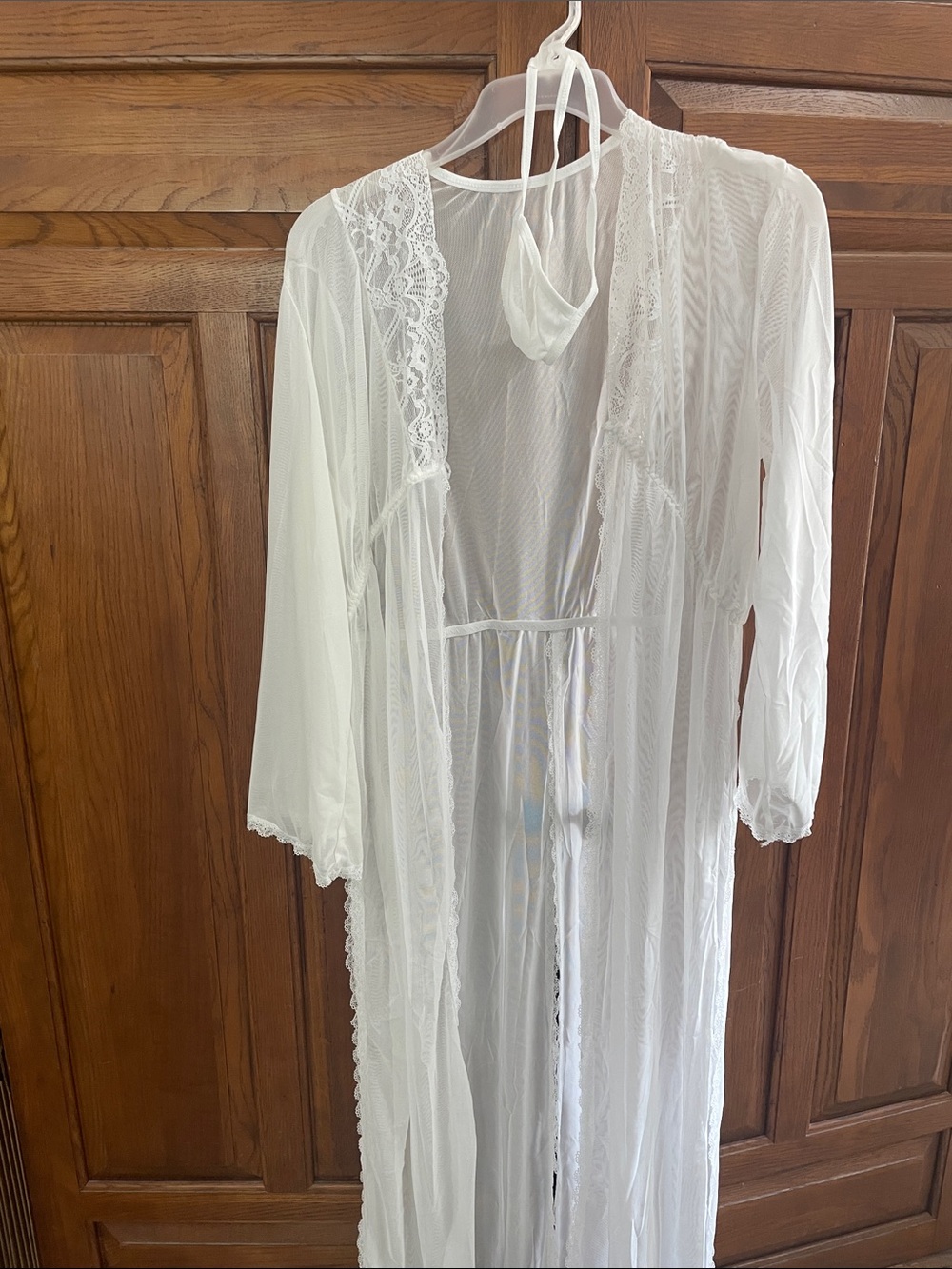Sheer Lace-Trim White Long Robe - Women’s Intimate Cover-Up w thong NWOT Sz. XL